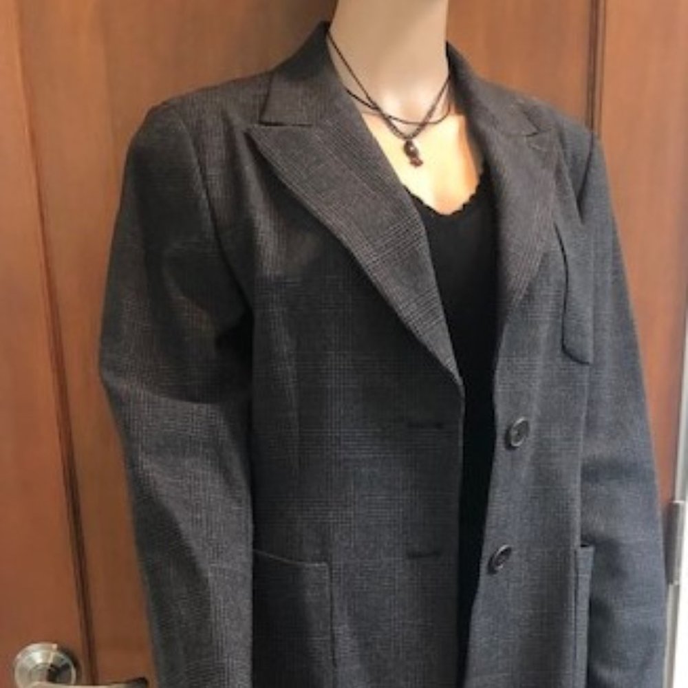 DKNY Gray and black plaid wool suit